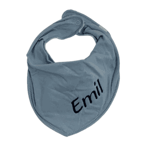 Smekke bib m/brodert navn dusty blue