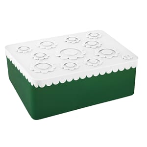 Blafre matboks i plast 3 roms blomst hvit/mørk grønn m/navn