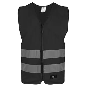 Refleksvest sort m/glidelås og navn
